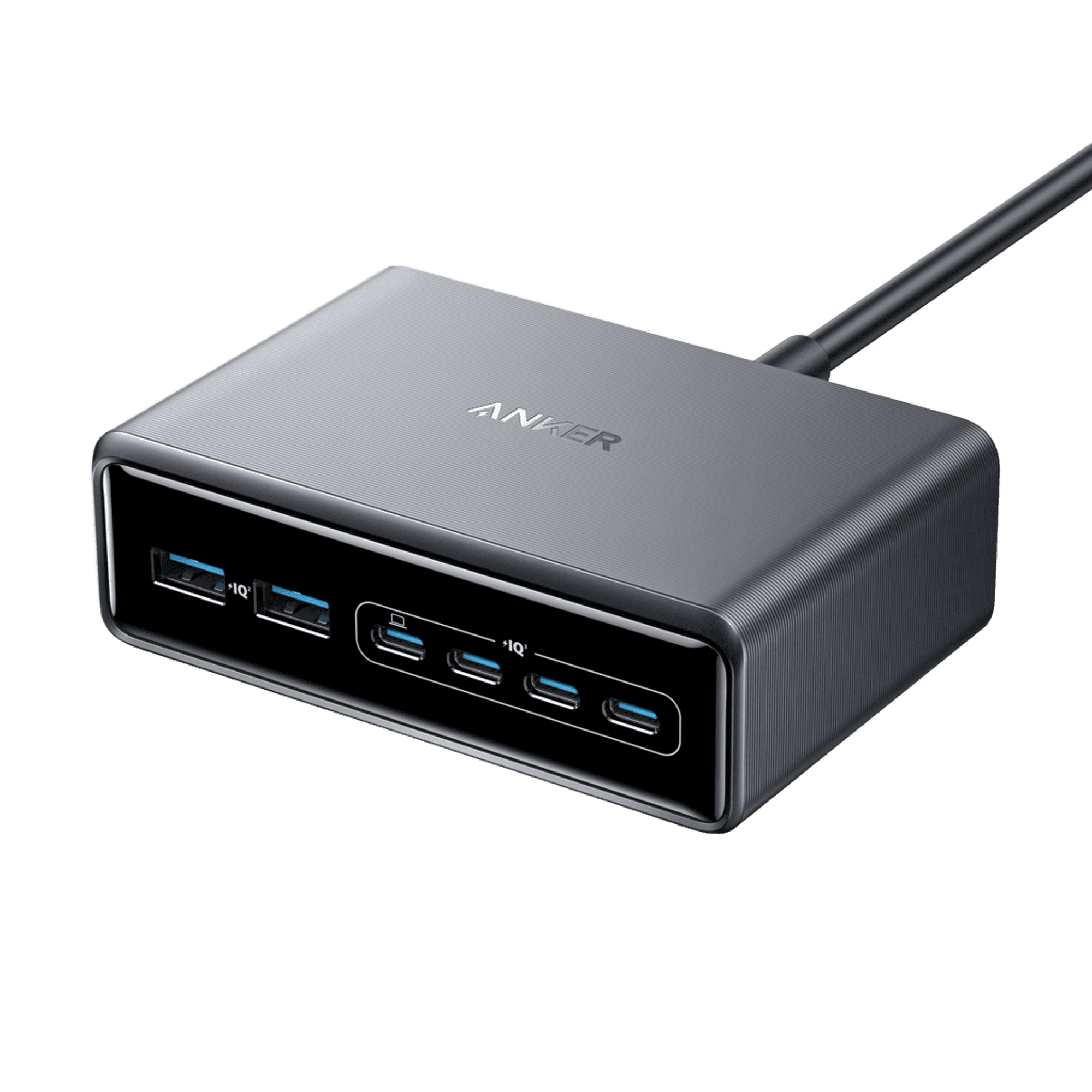 Anker Prime 200W six-port charging station in a front studio view