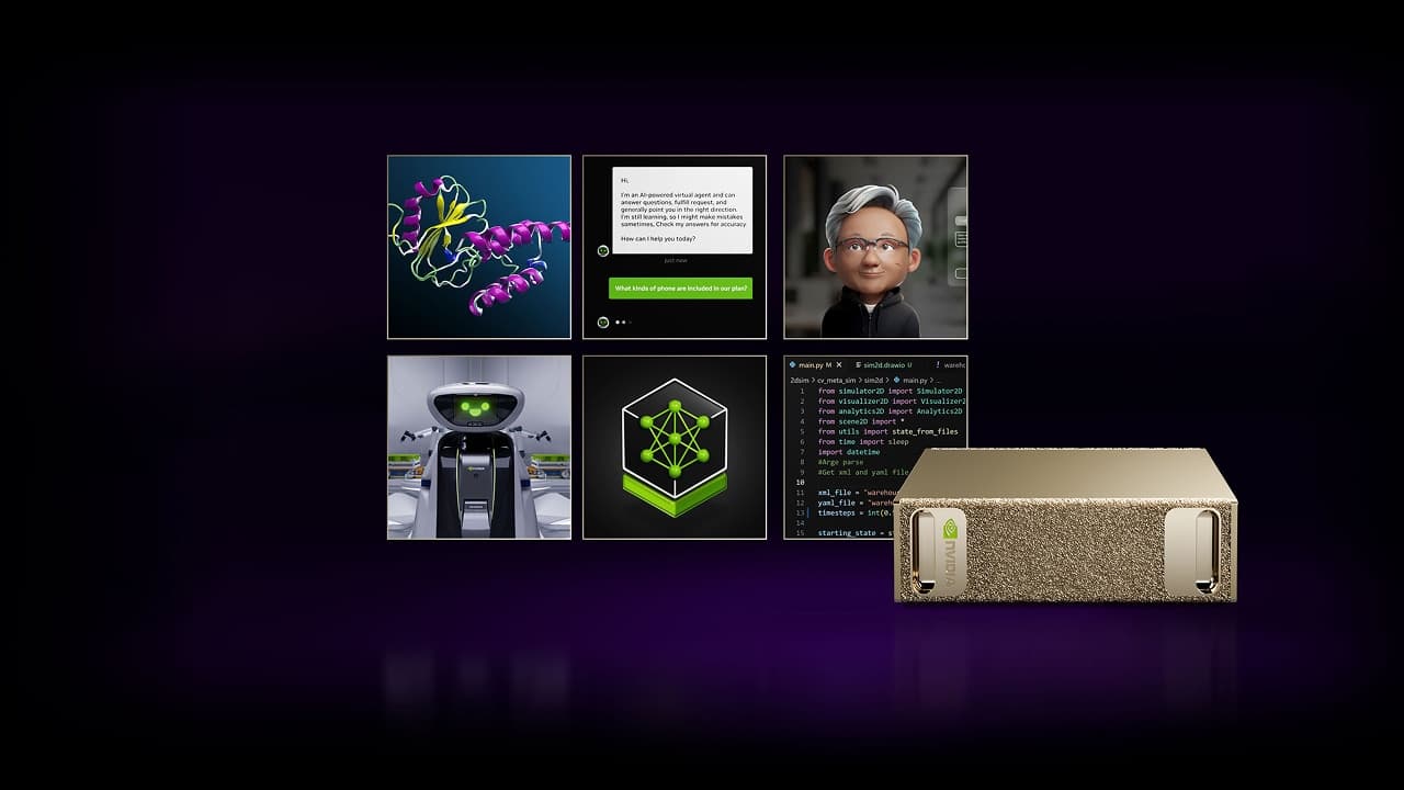 Close-up of NVIDIA DGX Spark front panel and gold chassis
